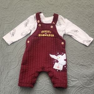 Burgundy Hogwarts Baby Overalls with White Shirt